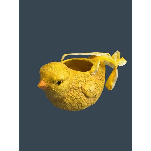 Vintage Bethany Lowe Hand Signed Paper Pulp Chick Bucket Basket Yellow 8" 1990's - Picture 5 of 8